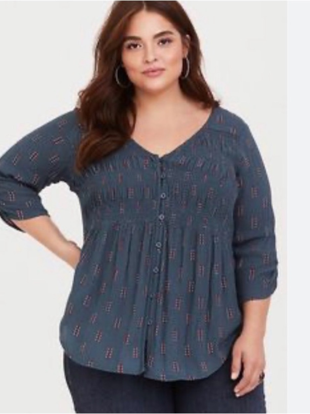 torrid Teal‎ Button-Front Peasant Tunic with Red Micro Motif size 2X